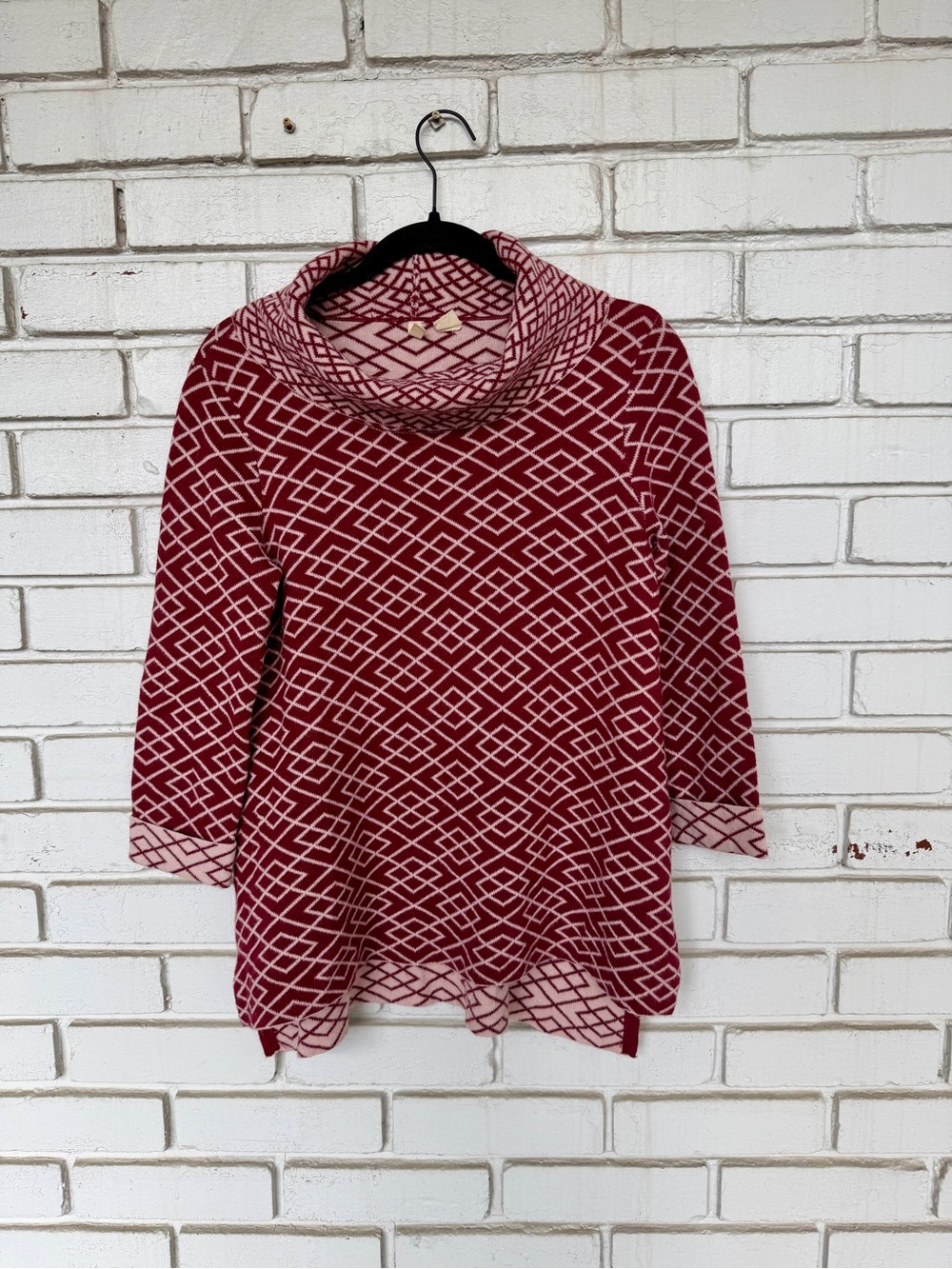 Anthropologie Moth Galena Geometric Cowl Neck Sweater Burgundy Alpaca Artsy S